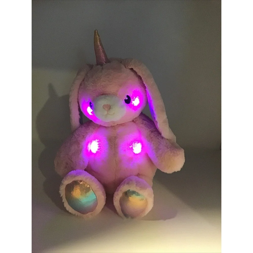 FAO Schwartz Pink Rainbow Light Up Unicorn Bunny Rabbit Stuffed Plush Easter